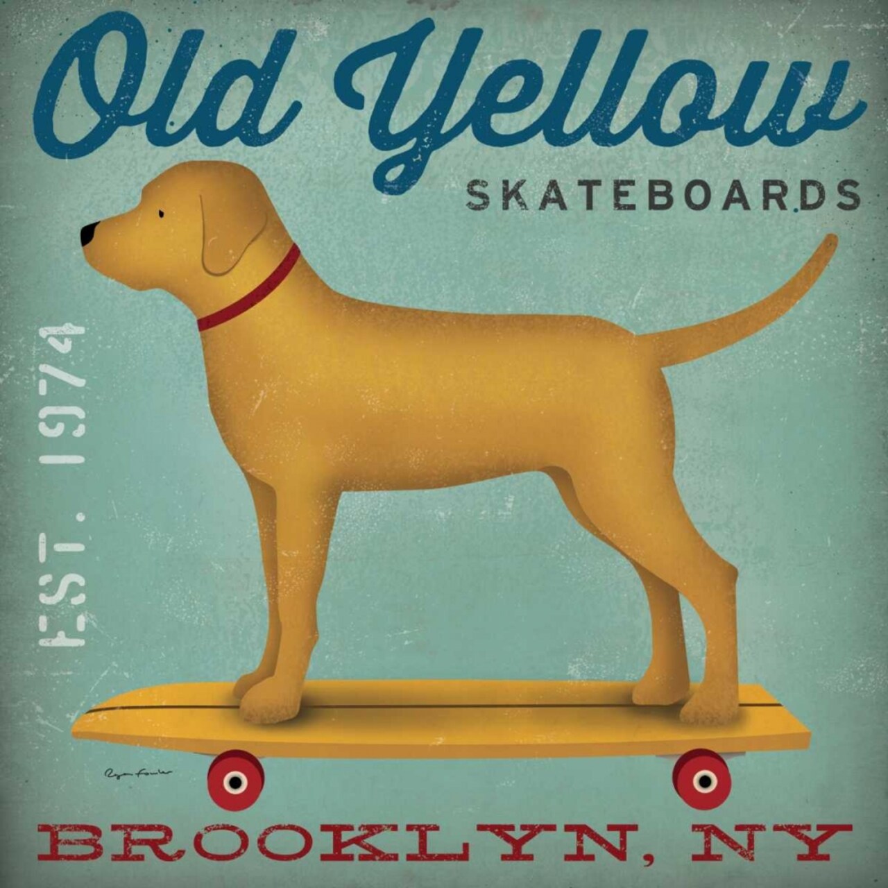 Golden Dog on Skateboard Poster Print by Ryan Fowler - Item # VARPDX13636